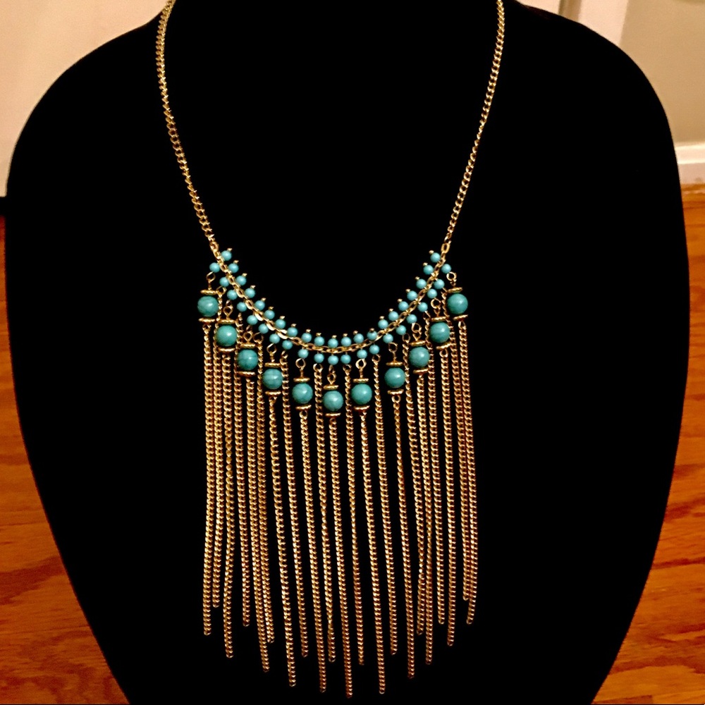 Gorgeous Bebe Drop Necklace in Turquoise and Gold, one size fits all